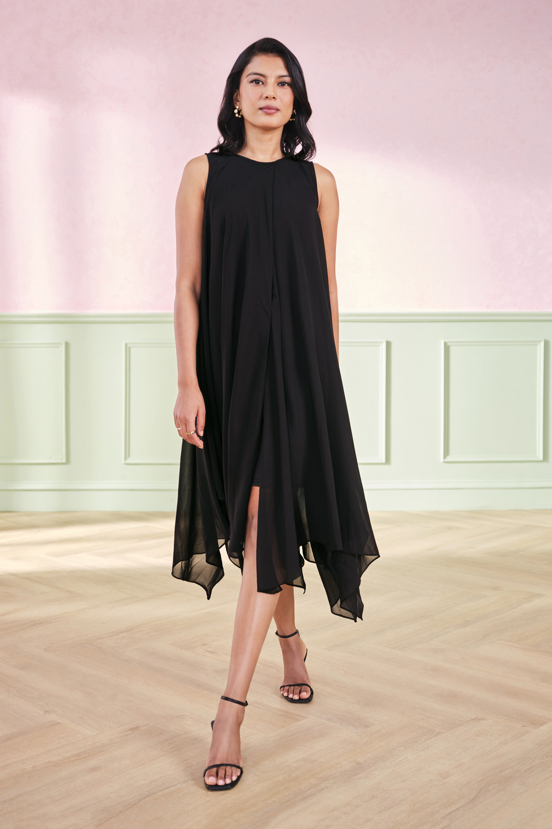 Flamenco Flared Dress, Black, image 3